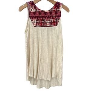 Lucky Brand | S | Embroidered Beaded Ribbed Knit Tank Top Sleeveless Blouse
